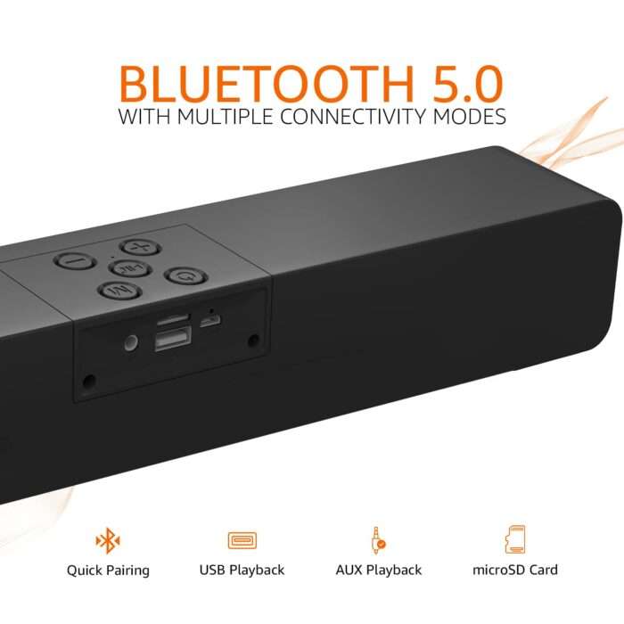 AmazonBasics Bluetooth Speaker 5.0 Soundbar with 16W RMS, 2000mAh Battery, Upto 19 Hrs Playtime Aux/USB Port  - Black - Image 3