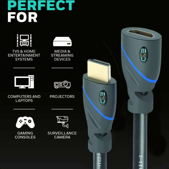 C&E CNE513218 (25 Feet/7.6 Meters) High Speed HDMI Cable Male to Female with Ethernet and Audio Return (Black) - Image 3
