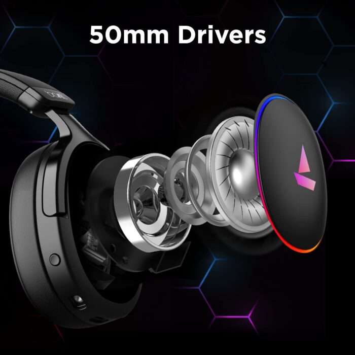 boAt Immortal 300 Headphone with 50mm drivers, 3D driverless spatial audio & ENx™ technology, RGB lights - Black - Image 2