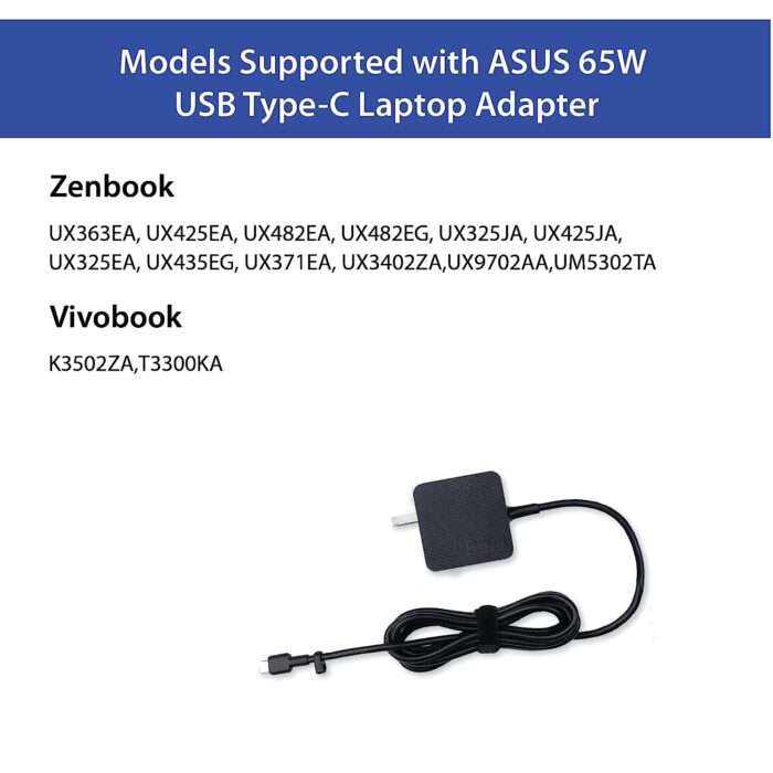 ASUS AC65-00 65W USB Type-C Adapter/Charger Connector, USB PD 3.0 Technology for Laptop - Black - Image 3
