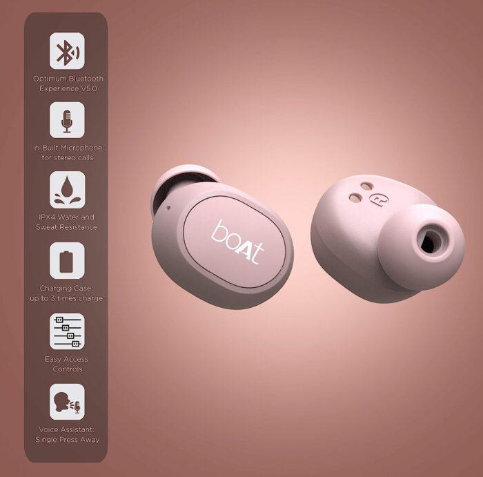 boAt Airdopes 171 In-Ear Earbuds with 6mm drivers, Bluetooth v5.0, Up to 13H Playback, Voice Assistant - Rose Gold - Image 6