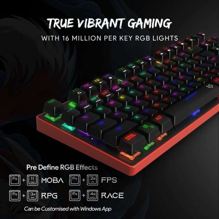 EvoFox Katana Pro RGB Mechanical Keyboard with Silent Outemu Red Switches, 16 Million True Prism RGB - Red + Black - Image 3