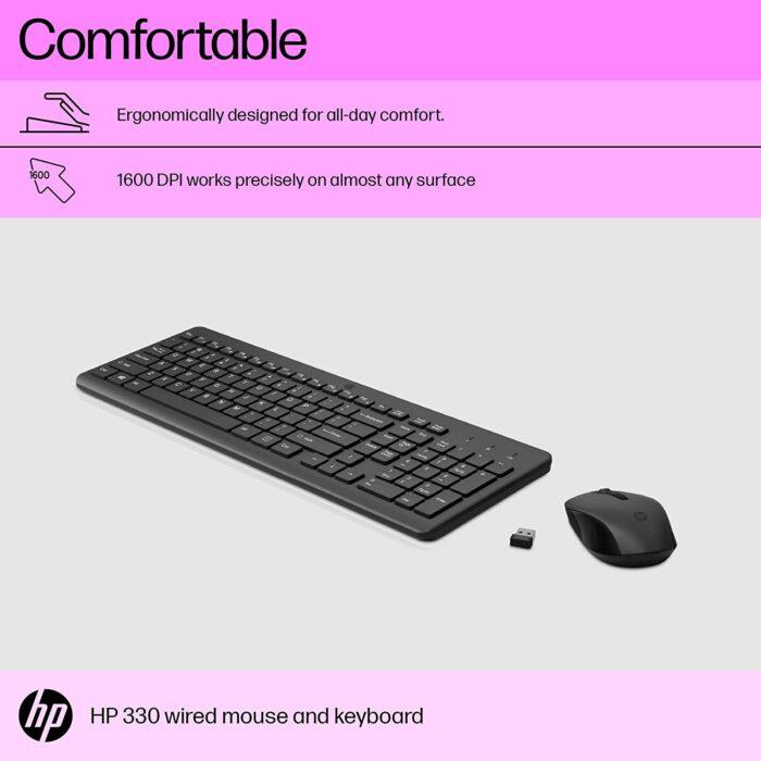 HP 330 Wireless Black Keyboard and Mouse Set with Numeric Keypad, 2.4GHz Wireless Connection and 1600 DPI - Image 3