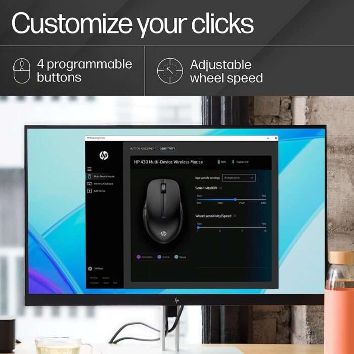 HP 430 Multi-Device Wireless Mouse with 4 Programmable Buttons/ 800 DPI - 4000 DPI/ Fast Scrolling - Black - Image 4