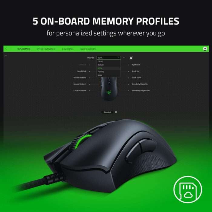 Razer DeathAdder V2 Wired Gaming Mouse | 8 Programmable Buttons | 20,000 DPI Optical Sensor - Chroma RGB Lighting - Black - Image 6
