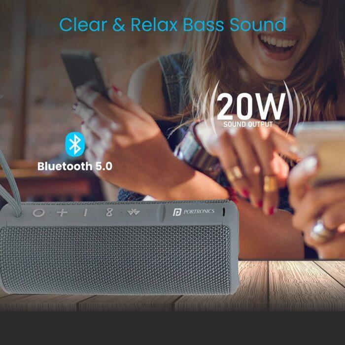 Portronics Breeze Plus POR-545 20W Bluetooth 5.0 Portable Stereo Speaker with TWS, Aux in, Water Resistant, 2000mAh Battery, Grey - Image 6