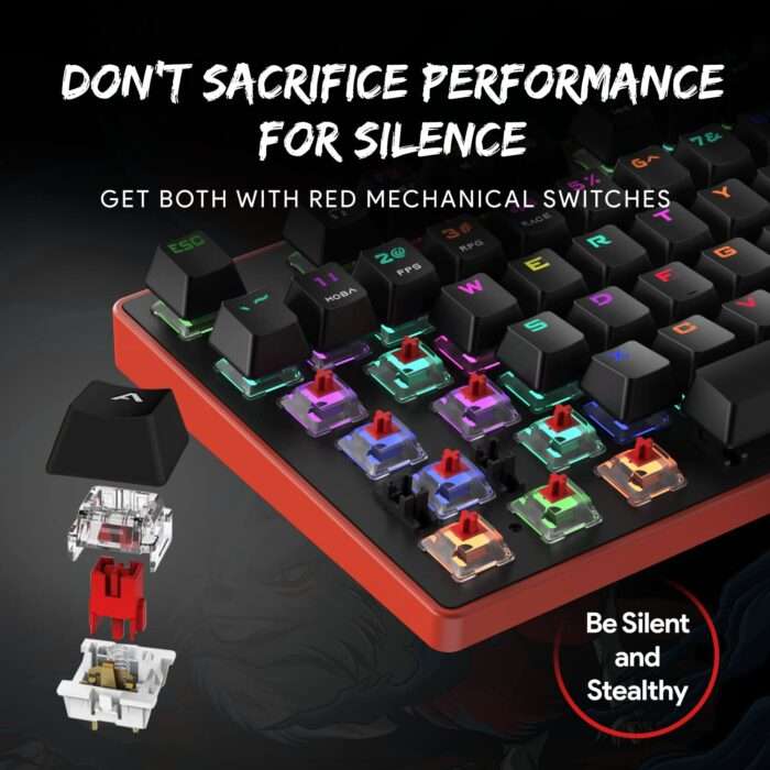 EvoFox Katana Pro RGB Mechanical Keyboard with Silent Outemu Red Switches, 16 Million True Prism RGB - Red + Black - Image 6