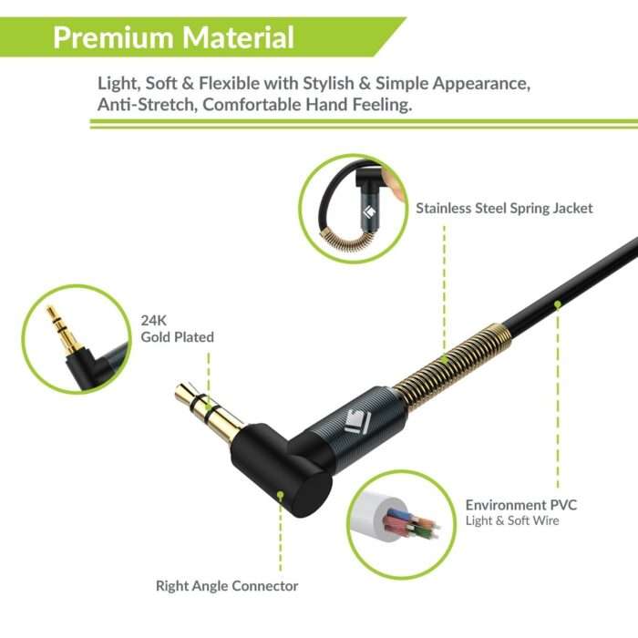 Tizum 3.5mm Audio Splitter-X2 Female Aux Jack, Premium Gold Plated Right Angle Connector with Spring Jacket (Grey) - Image 3
