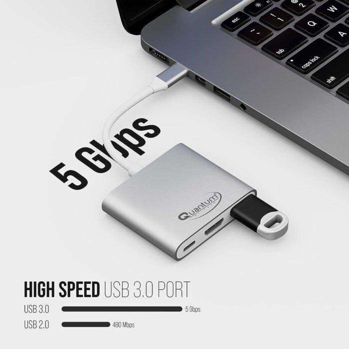 Quantum 3-in-1 USB Type C to Hdmi 4K Adapter & Other Type C Devices, Qhm7622 (Silver) Port - Image 2