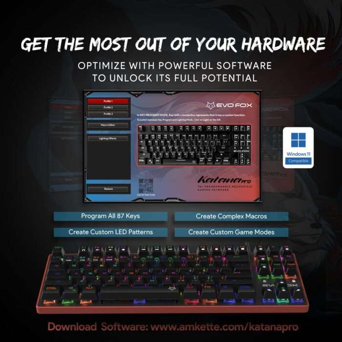 EvoFox Katana Pro RGB Mechanical Keyboard with Silent Outemu Red Switches, 16 Million True Prism RGB - Red + Black - Image 4