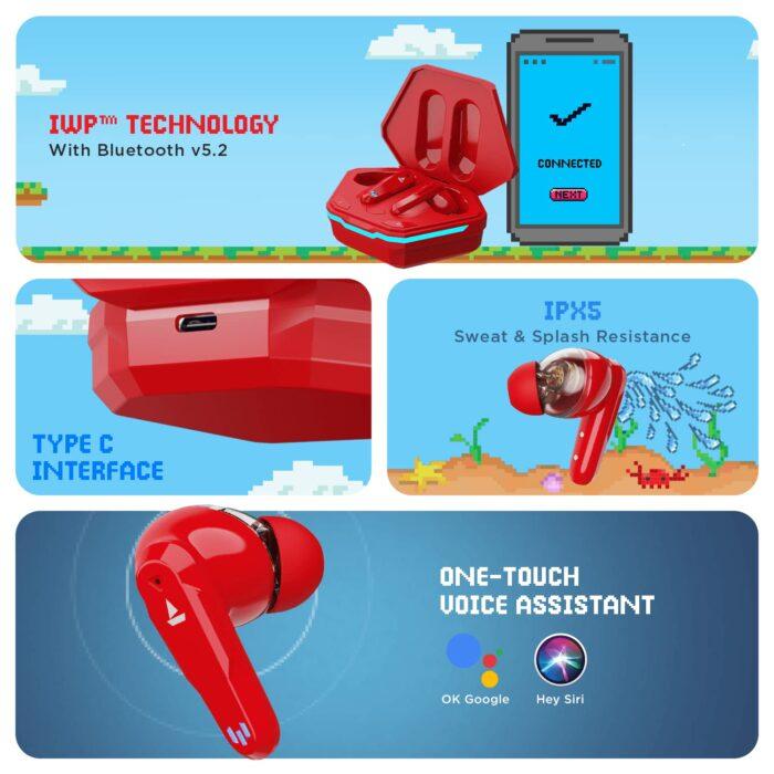 boAt Airdopes 191G Wireless Earbdus Gaming Earbuds with 2x6mm Dual Drivers, Quad Mics with ENx™ - Red - Image 6