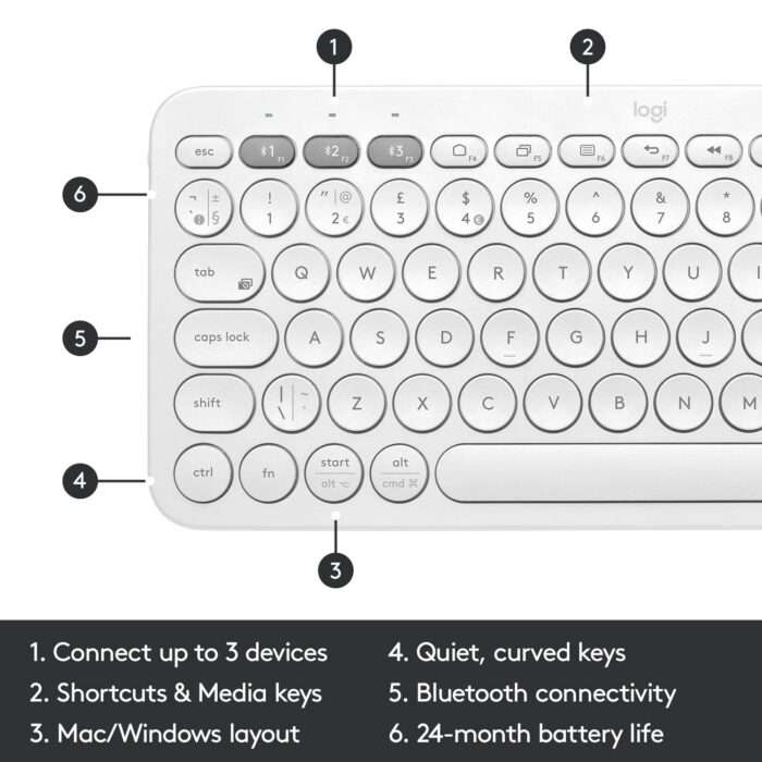 Logitech K380 Wireless Multi-Device Bluetooth Keyboard - Off White - Image 4