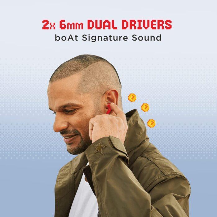 boAt Airdopes 191G Wireless Earbdus Gaming Earbuds with 2x6mm Dual Drivers, Quad Mics with ENx™ - Red - Image 2
