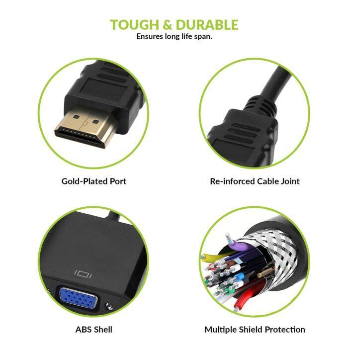 ‎Tizum HDMI to VGA Adapter/Connector/Converter Cable 1080P (Male to Female) Full HD Resolution | Compact Design | Black - Image 8
