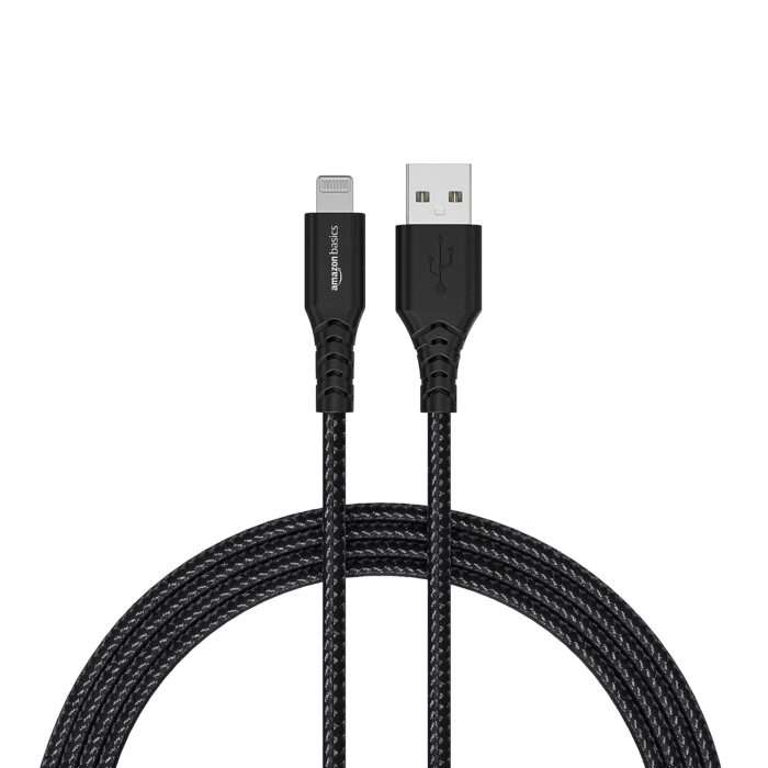 Amazon Basics USB A to Lightning PVC Molded Nylon Charging Cable,1.2 meter (Black) - Image 1