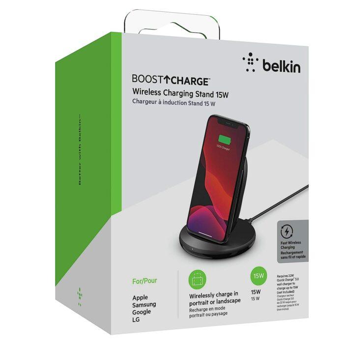 Belkin 15W Wireless Charging Stand Compatible for iPhone, 14/14 Plus, 14 Pro, Pro max, iPhone 13 & 12 Series, Samsung Galaxy, Google Pixel and Others Qi Enabled Devices (Adapter Not Included)-Black - Image 2