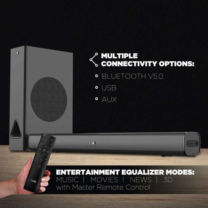 boAt Aavante Bar 1250 80 Watt 2.1 Channel Wireless Bluetooth Soundbar (Premium Black) - Image 5