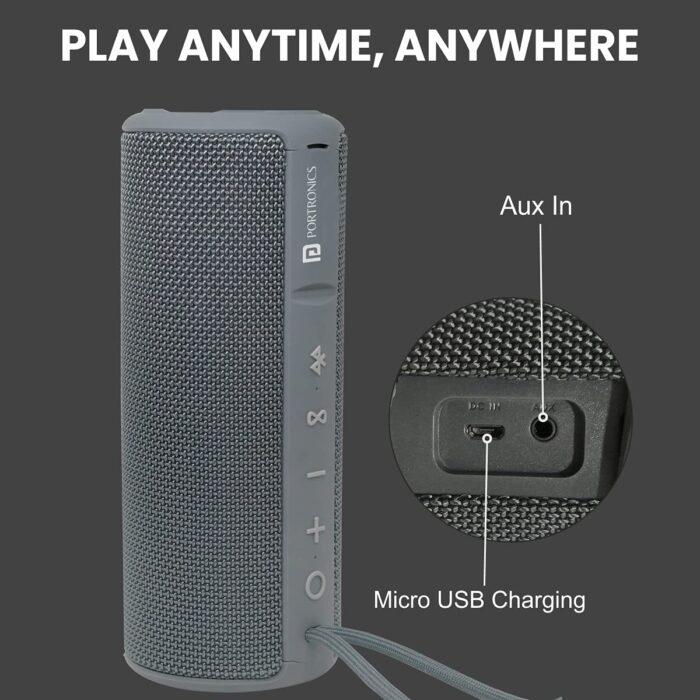 Portronics Breeze Plus POR-545 20W Bluetooth 5.0 Portable Stereo Speaker with TWS, Aux in, Water Resistant, 2000mAh Battery, Grey - Image 5