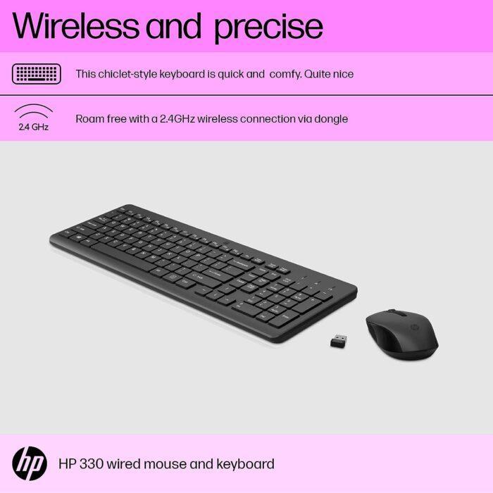 HP 330 Wireless Black Keyboard and Mouse Set with Numeric Keypad, 2.4GHz Wireless Connection and 1600 DPI - Image 2