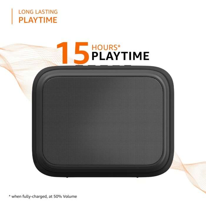Amazon Basics Bluetooth Speaker, IPX5 Waterproof, TWS Function, 9W, Powerful Bass, BT 5.0, Up to 15hrs Playtime - Black - Image 2