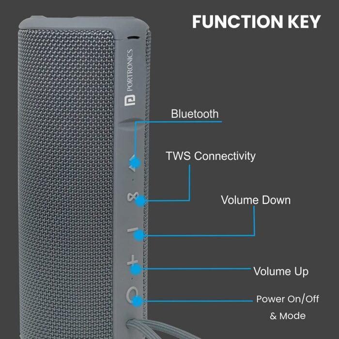 Portronics Breeze Plus POR-545 20W Bluetooth 5.0 Portable Stereo Speaker with TWS, Aux in, Water Resistant, 2000mAh Battery, Grey - Image 2