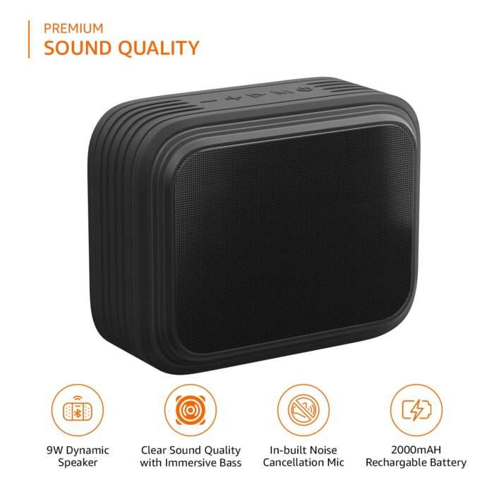 Amazon Basics Bluetooth Speaker, IPX5 Waterproof, TWS Function, 9W, Powerful Bass, BT 5.0, Up to 15hrs Playtime - Black - Image 5