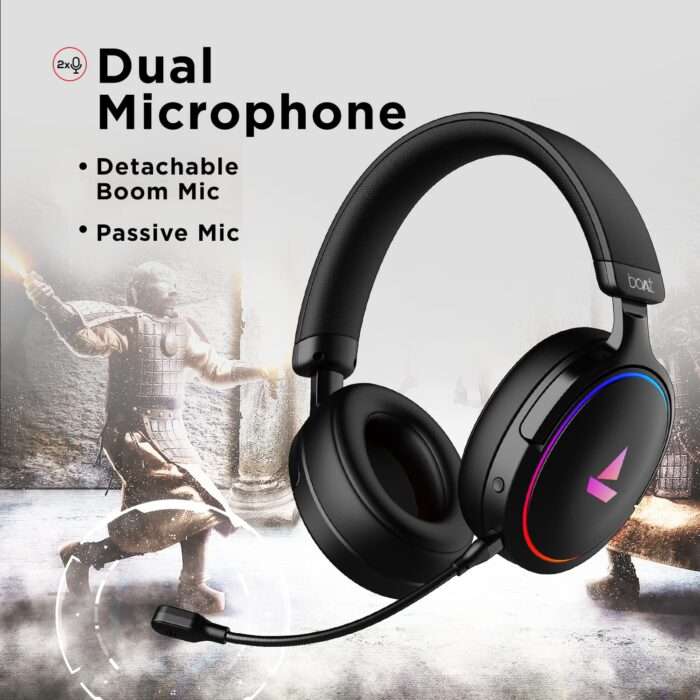 boAt Immortal 300 Headphone with 50mm drivers, 3D driverless spatial audio & ENx™ technology, RGB lights - Black - Image 5