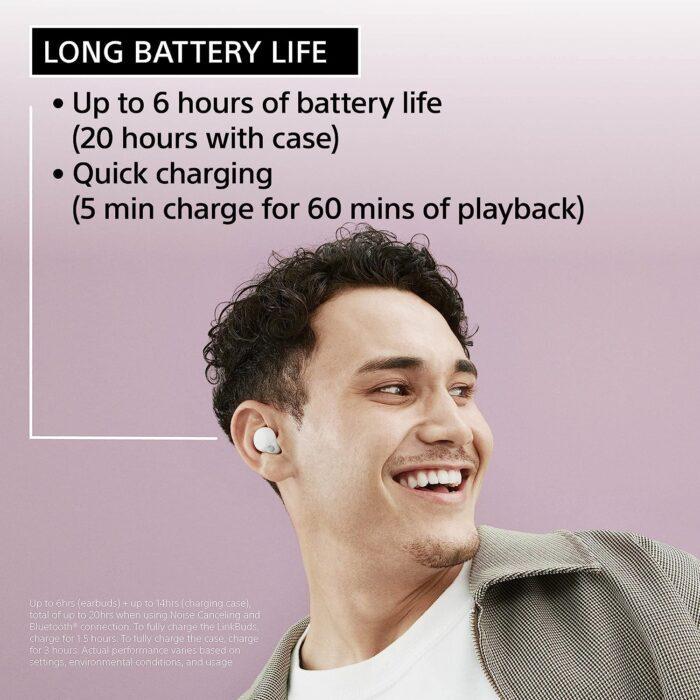 Sony LinkBuds S WF-LS900N Noise Cancellation Earbuds Hi-Res Audio and 360 Reality Audio with Multipoint, Battery 20Hrs IPX4 - White - Image 3