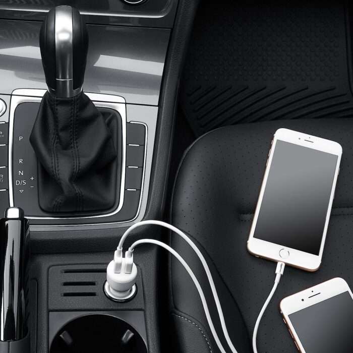 AmazonBasics 4.8 Amp/24W Dual USB Car Charger for Apple & Android Devices, White - Image 4