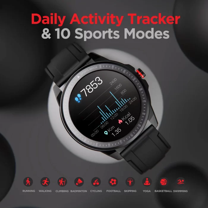 boAt Watch Flash Round Dial Smart Watch,10 Active Sports Mode, IP68 sweat & Water Resistant - Black - Image 5
