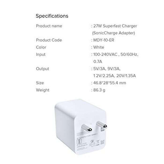 Mi 27W USB Qualcomm 3.0 Superfast Charger Adapter for Cellular Phones (White) - Image 3