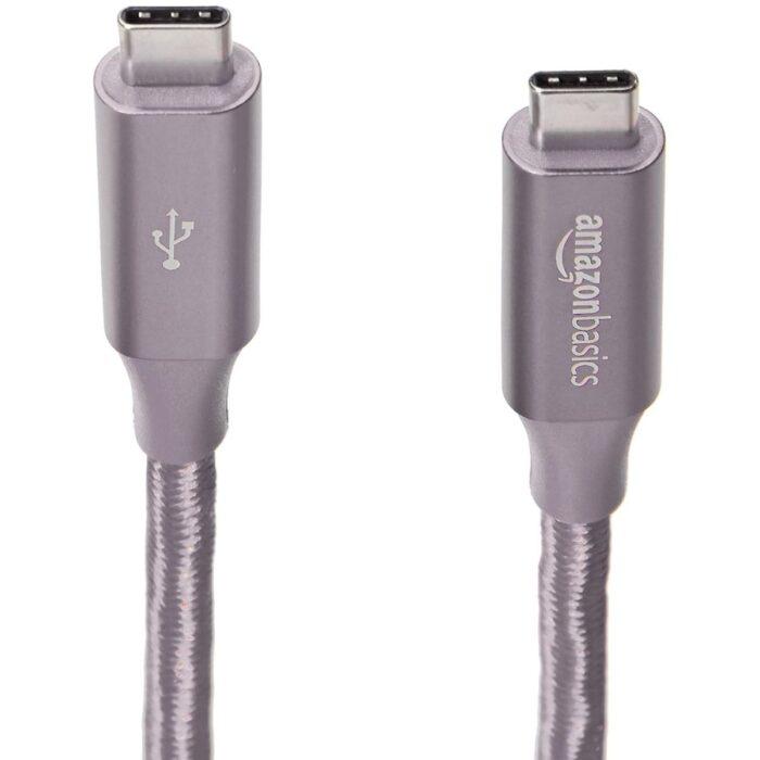 AmazonBasics Double Braided Nylon USB Type-C to Type-C Cable for Charging Adapter, Smartphone , 6 Feet (1.8 Meters) - Dark Grey - Image 2