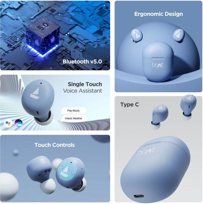 boAt Airdopes 381 Bluetooth In-Ear Wireless Earbuds with 7mm Rhythmic Dynamic Drivers, Nonstop Music UpTo 20 Hours -  Mint Purple - Image 5