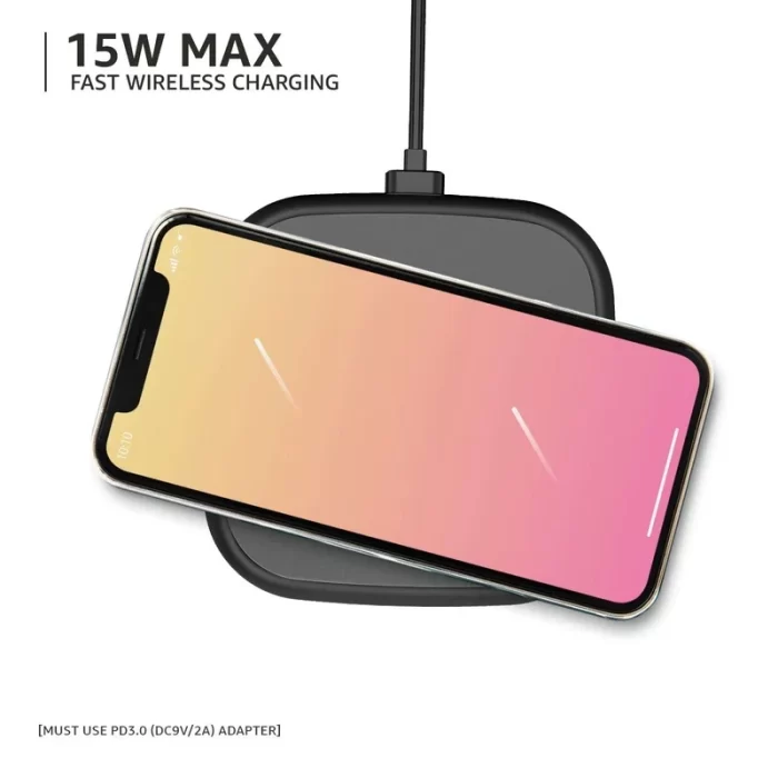 AmazonBasics 15W Qi-Certified Fast Wireless Charging Square Pad - Black - Image 4