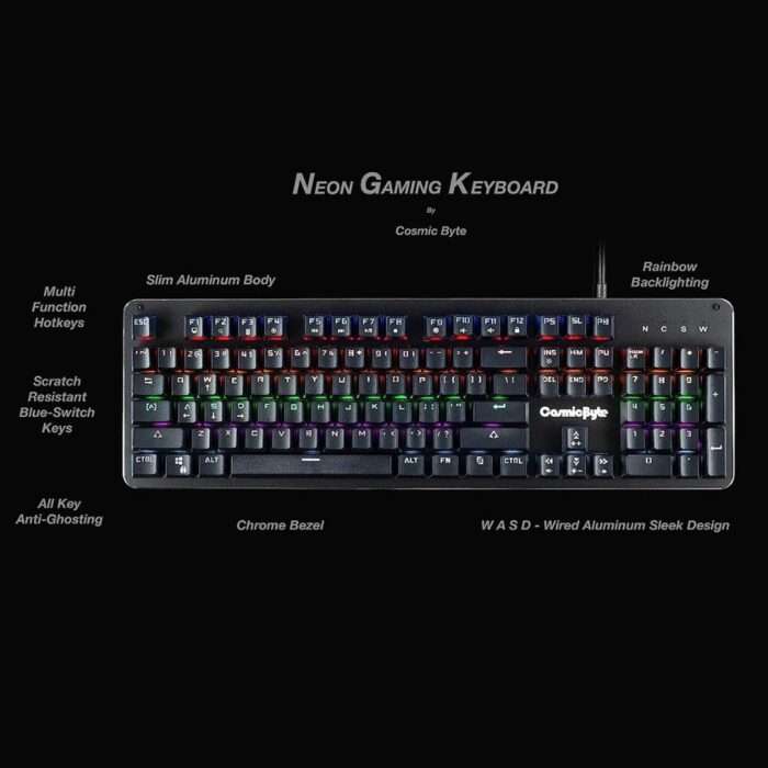 Cosmic Byte CB-GK-12 Neon Rainbow Mechanical Keyboard with Blue Switch - Image 3