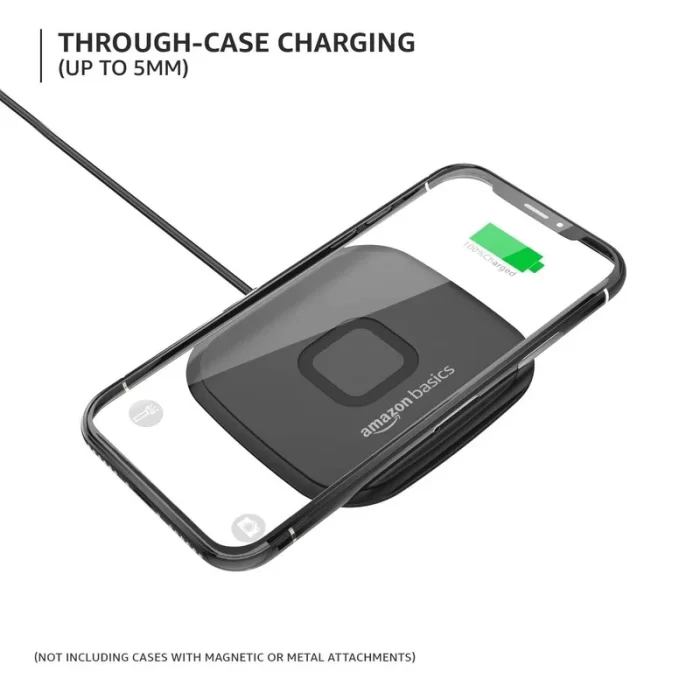 AmazonBasics 15W Qi-Certified Fast Wireless Charging Square Pad - Black - Image 3