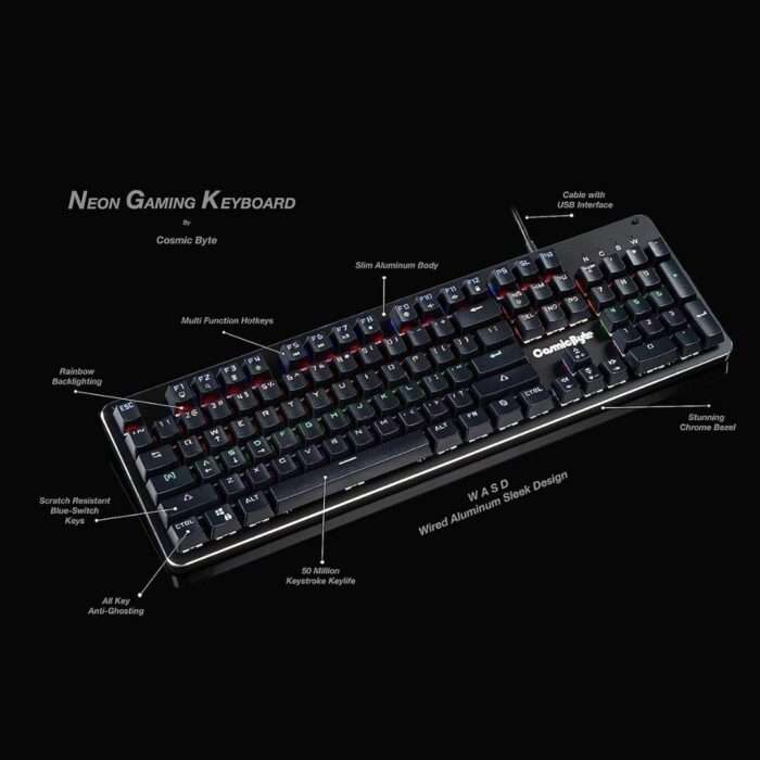 Cosmic Byte CB-GK-12 Neon Rainbow Mechanical Keyboard with Blue Switch - Image 4