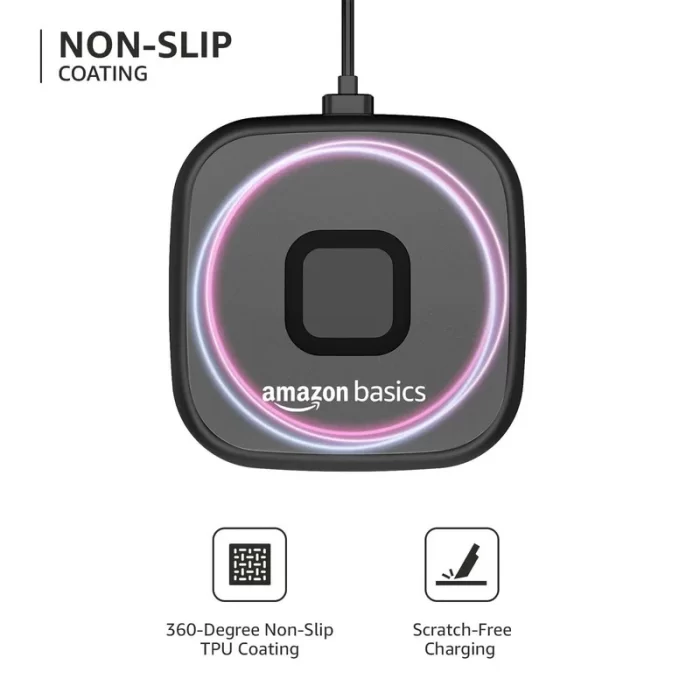 AmazonBasics 15W Qi-Certified Fast Wireless Charging Square Pad - Black - Image 2