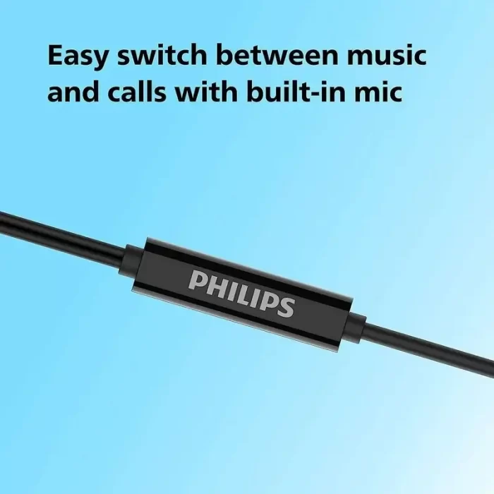 Philips Audio TAE1107BK Wired in-Ear Earphones with Built in Mic, Ergonomic Comfort-Fit | 10mm Drivers - Black - Image 2