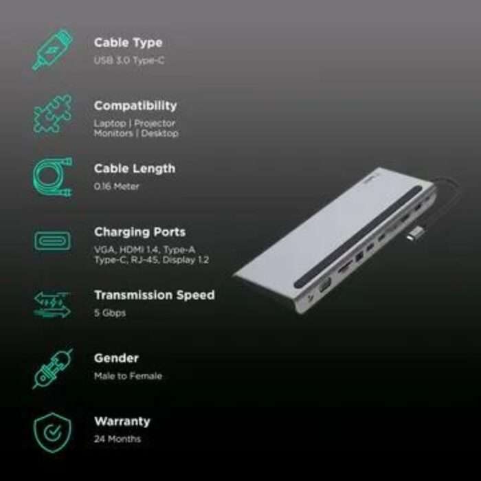 Belkin USB C Hub, 11-in-1 MultiPort Adapter Dock with 4K HDMI, DP, VGA, USB-C 100W PD Pass-Through Charging - Image 2