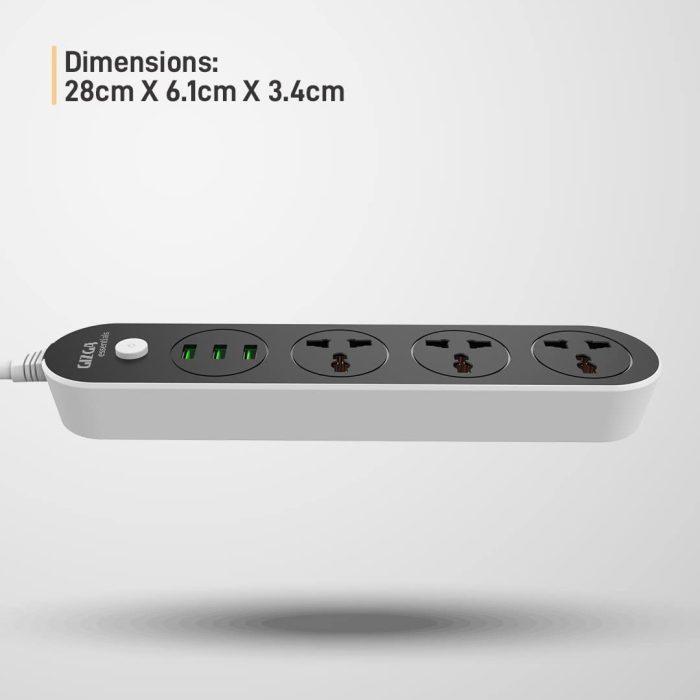 Gizga Essentials Power Extension Board 3 USB 3.1A Auto-Max Ports 2500W 10A, Flame Proof, 2m Cord Length - Image 5