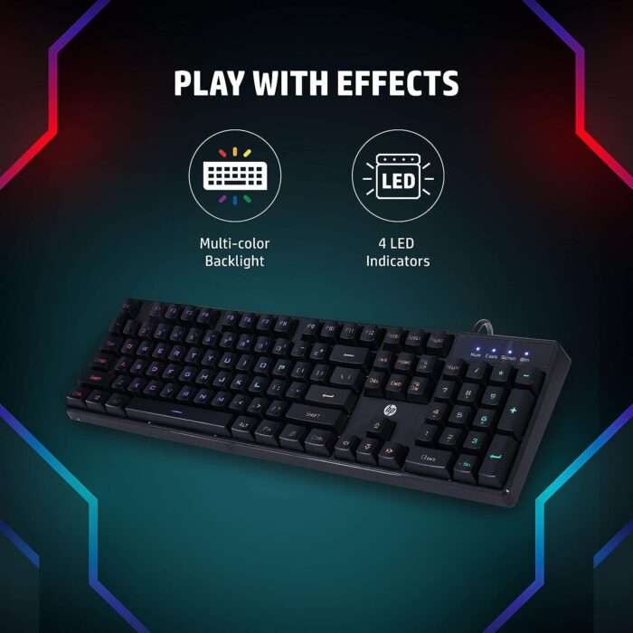 HP K300 Backlit Membrane Wired Gaming Keyboard with Mixed Color Lighting, 4 LED Indicators, Double Injection key - Image 3