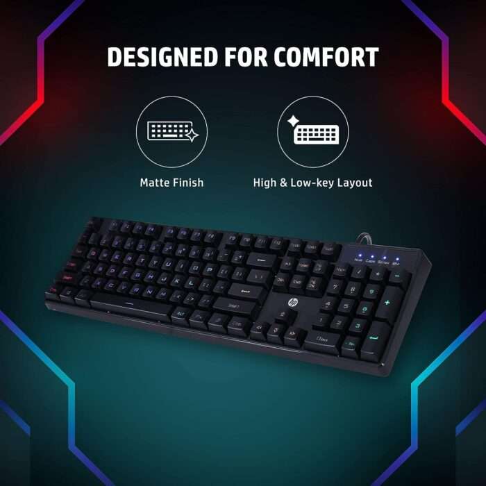HP K300 Backlit Membrane Wired Gaming Keyboard with Mixed Color Lighting, 4 LED Indicators, Double Injection key - Image 2