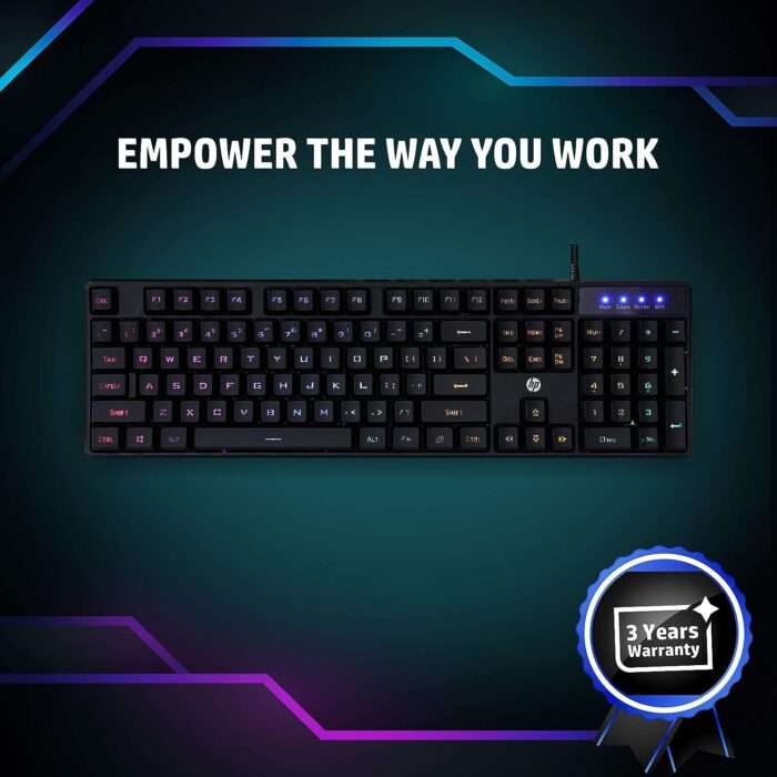HP K300 Backlit Membrane Wired Gaming Keyboard with Mixed Color Lighting, 4 LED Indicators, Double Injection key - Image 4