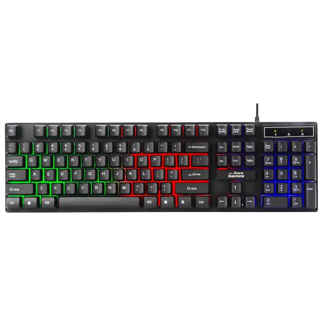 RPM Euro Games Gaming Keyboard Wired 7 Color LED Illuminated & Spill Proof  Keys, Black, Medium –
