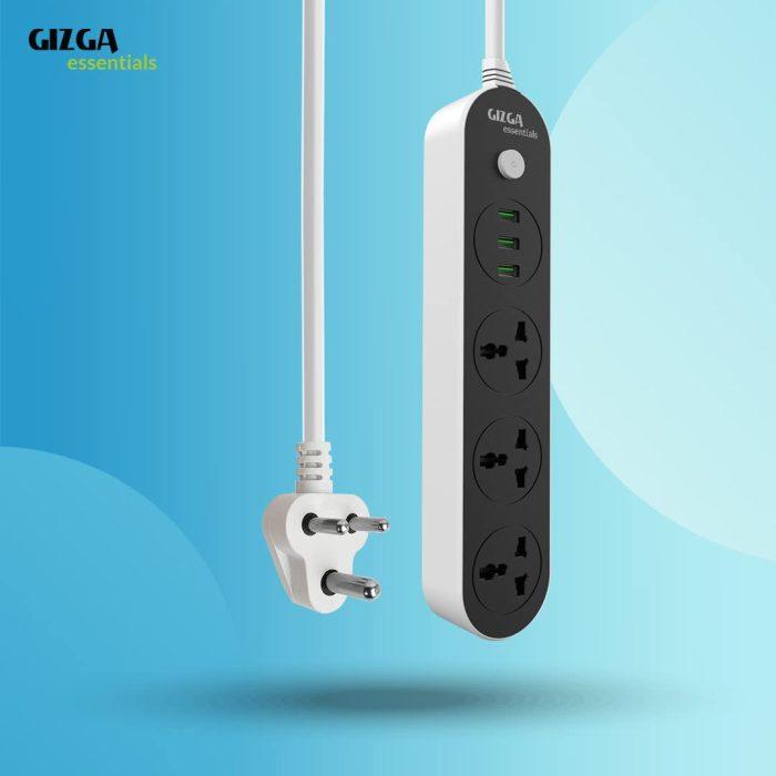 Gizga Essentials Power Extension Board 3 USB 3.1A Auto-Max Ports 2500W 10A, Flame Proof, 2m Cord Length - Image 3