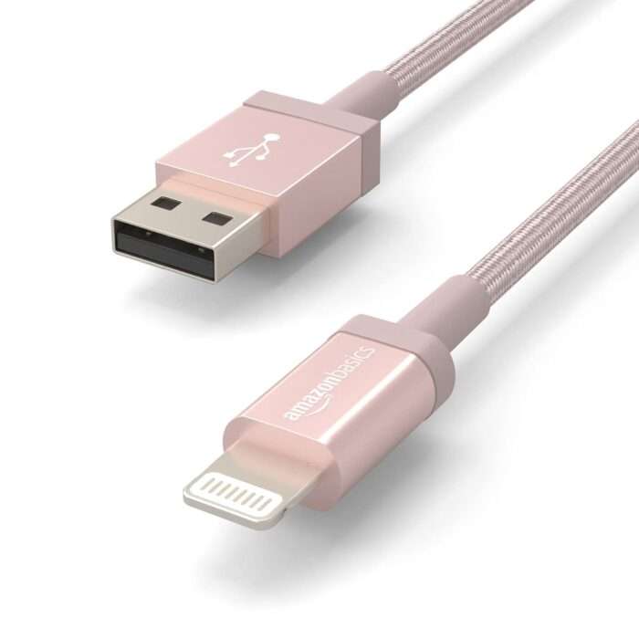 Amazon Basics New Release Nylon USB-A to Lightning Cable Cord, Fast Charging MFi Certified Charger for Apple iPhone, iPad (3-Ft, Rose Gold) - Image 2