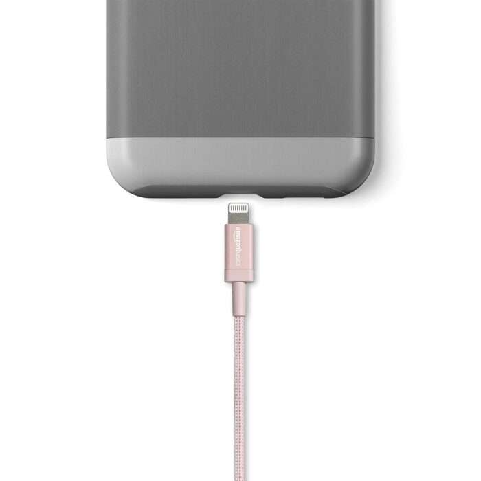 Amazon Basics New Release Nylon USB-A to Lightning Cable Cord, Fast Charging MFi Certified Charger for Apple iPhone, iPad (3-Ft, Rose Gold) - Image 3