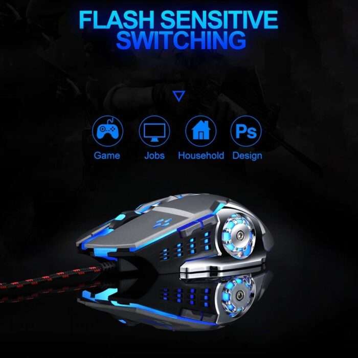 VIBOTON Gaming Mouse, Wired USB 2.0 Optical Mice, 3200 DPI LED Backlight 6 Button, 4 Color Breathing Lights with 1.5M Nylon Cable for Gamers - Image 2