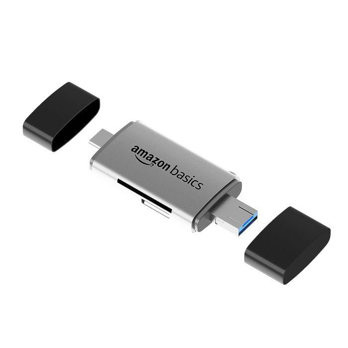 Amazon Basics OTG Card Reader and Hub with Type-C, USB & Micro USB Ports | Portable Memory Card Reader (Grey) - Image 2
